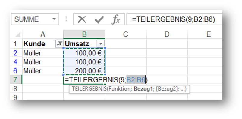 Excel Autofilter Summe Ergebnis