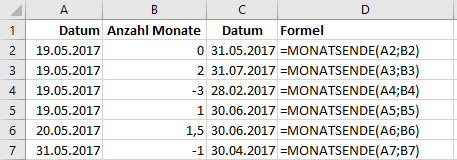 Funktion MONATSENDE in Excel 