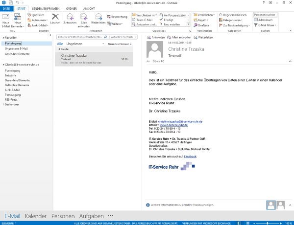 E-Mail in Outlook als Aufgabe